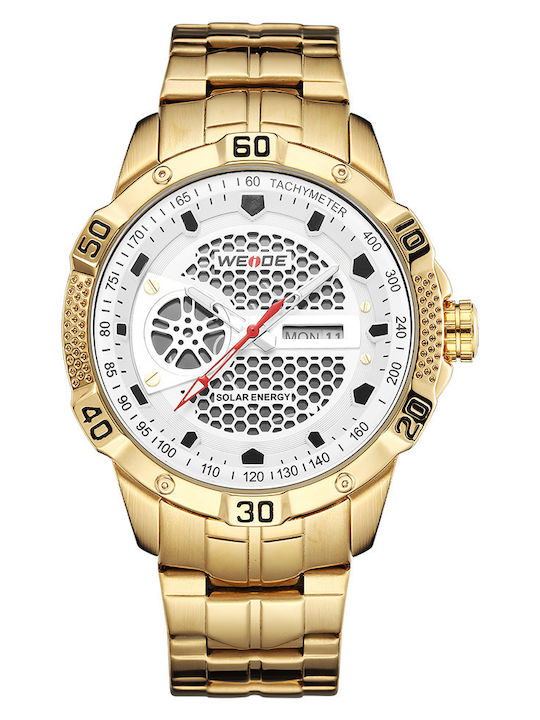 Weide Wd10843 Men's Watch 44mm Solar with Gold Metal Bracelet