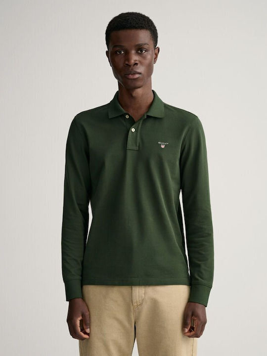 Gant Ανδρική Μπλούζα Polo Μακρυμάνικη Πράσινη