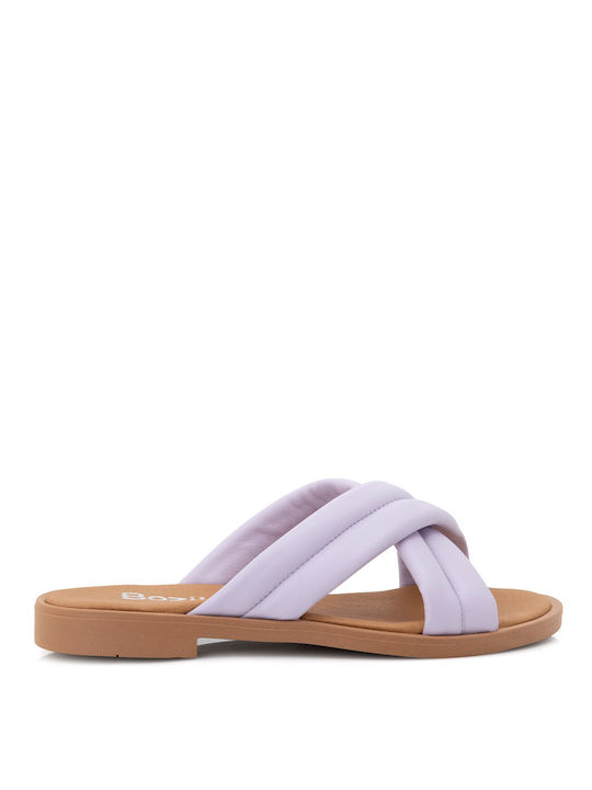 Bozikis Leather Women's Flat Sandals In Purple Colour