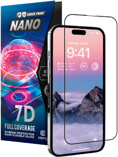 Crong 7D Nano Flexible 0.3mm Full Face Tempered Glass Μαύρο (iPhone 14 Pro Max)