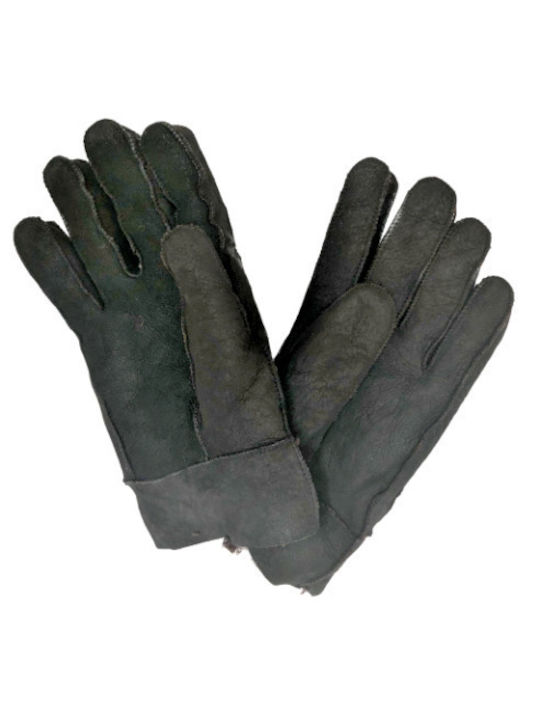 BLACK LEATHER GLOVES WITH NATURAL INNER WOOL LINING