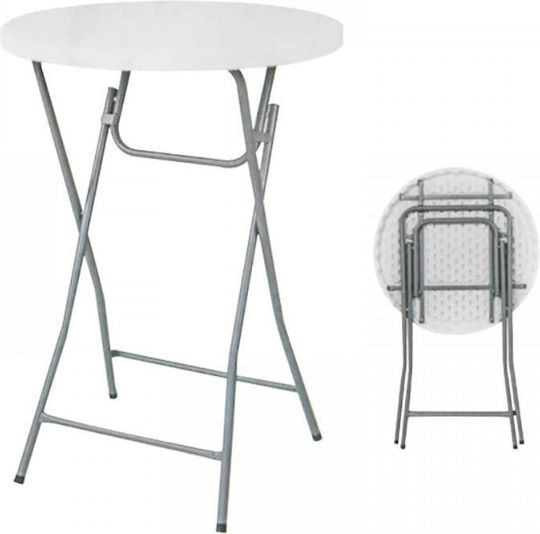 Outdoor Bar Foldable Table with Plastic Surface and Metal Frame White 81x81x110cm