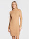 Guess Mini Dress Knitted Turtleneck Beige