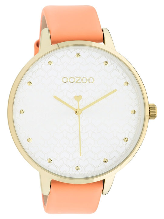 Oozoo Timepieces Γυναικείο Ρολόι 48mm Μπαταρίας με Πορτοκαλί Δερμάτινο Λουράκι
