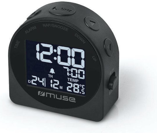 Muse Επιτραπέζιο Ψηφιακό Ρολόι LCD με Ξυπνητήρι Μαύρο M-09C