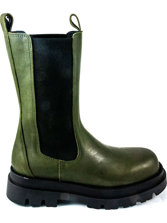 Leather Women's Chelsea Boots Green