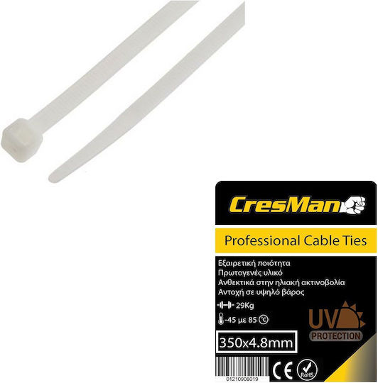 Cresman Cable Ties Plastic 400mmx4.8mm In White Colour 100pcs 07363