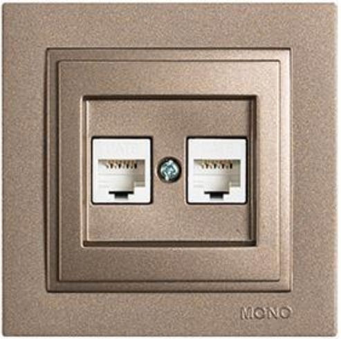 Eurolamp Διπλή Πρίζα Δικτύου RJ45 με Πλαίσιο Τύπου Cat6 σε Καφέ Χρώμα 152-10541