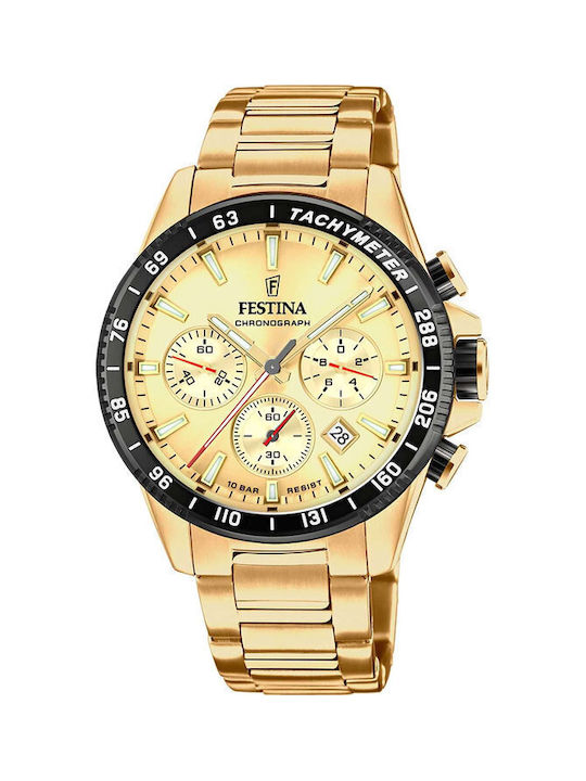 Festina Ρολόι Χρονογράφος Μπαταρίας με Μεταλλικό Μπρασελέ σε Χρυσό χρώμα