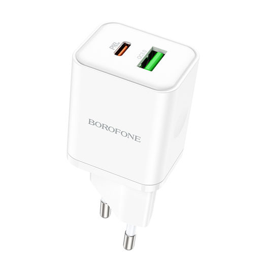 Borofone Charger Without Cable with USB-A Port and USB-C Port 20W Power Delivery / Quick Charge 3.0 Whites (BN7)