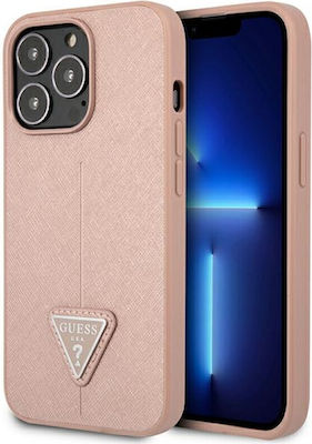 Guess Saffiano Triangle Logo Plastic Back Cover Pink (iPhone 14 Pro Max)