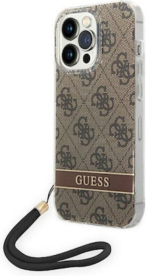Guess 4G Print Strap Plastic Back Cover with Strap Brown (iPhone 14 Pro Max)