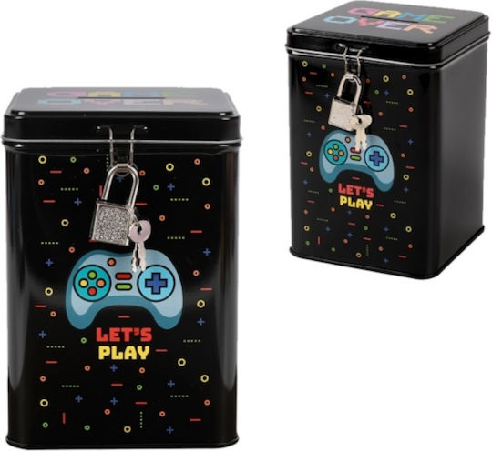 Total Gift Παιδικός Κουμπαράς Μεταλλικός Let's Play Μαύρος 10.6x10.6x15.3cm Total Gift Παιδικός Κουμπαράς Μεταλλικός Let's Play Μαύρος 10.6x10.6x15.3cm