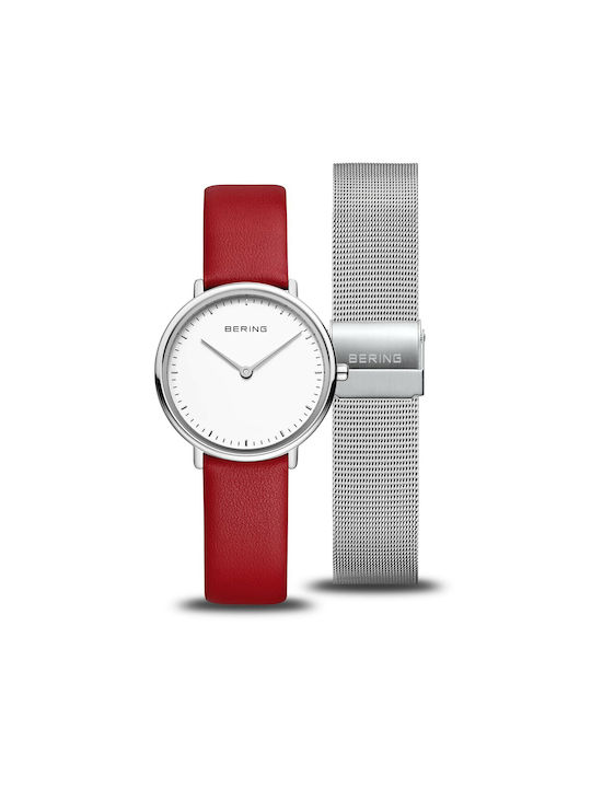 Bering Time Ultra Slim Uhr mit Rot Lederarmband