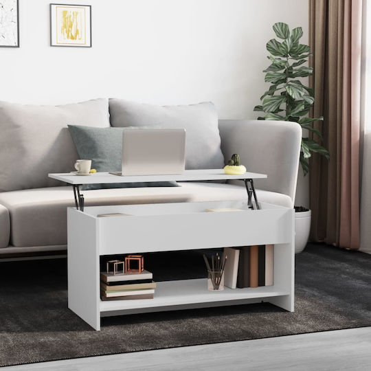 Rectangular Central Wooden Coffee Table with Lifting Mechanism White M102xW50xH52.5cm