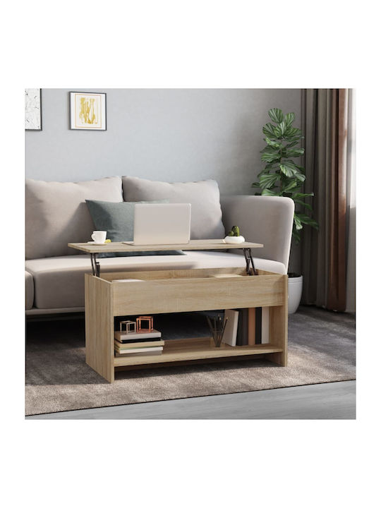 Rectangular Central Wooden Coffee Table with Lifting Mechanism Beige M102xW50xH52.5cm