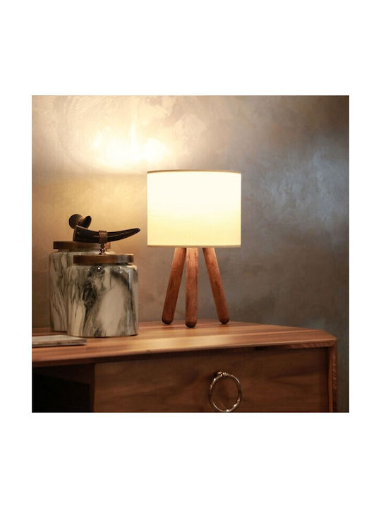 Pakketo PWL-1151 Wood Table Lamp for Socket E27 with White Shade and Brown Base