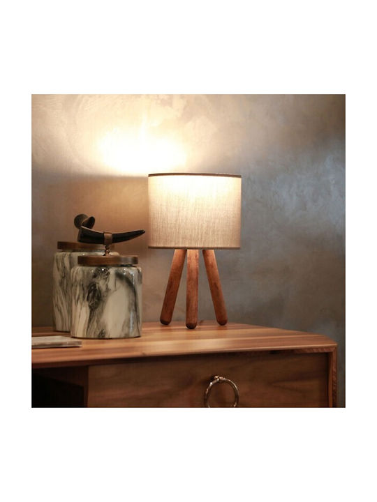 Pakketo PWL-1151 Wood Table Lamp for Socket E27 with Gray Shade and Brown Base