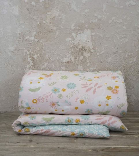 Nima Happy Monkey Βρεφικό Κουβερλί Βαμβακερό Ροζ 100x140cm
