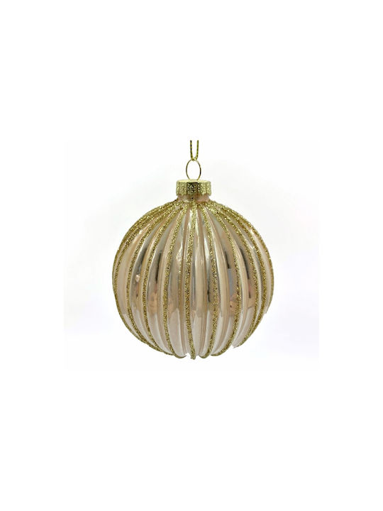 Zaros Christmas Glass Ball Ornament Gold 10x10cm Ραβδωτή