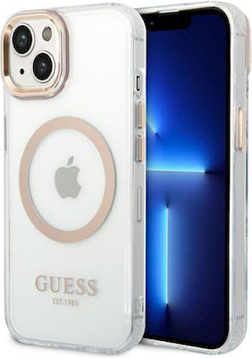 Guess Metal Outline Umschlag Rückseite Silikon Gold / Clear (iPhone 14 Plus) GUHMP14MHTRMD