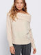 Funky Buddha Damen Langarm Pullover Off White