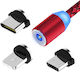 KLGO S-690 Braided / Magnetic USB to Lightning / Type-C / micro USB Cable Κόκκινο 1m