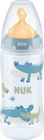 Nuk Kunststoff Babyflasche First Choice Plus Temperaturkontrolle Anti-Kolik mit Gummi-Saugflasche für 0-6 Monate Krokodilmuster - Hellblau 300ml