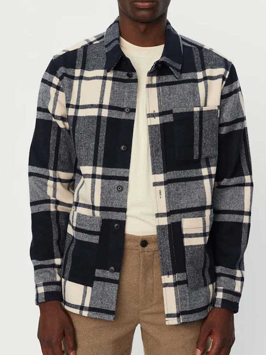 Μακρυμάνικo Overshirt Καρό Navy Μπλε