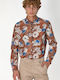 Long-sleeved Cotton Shirt Floral Brown