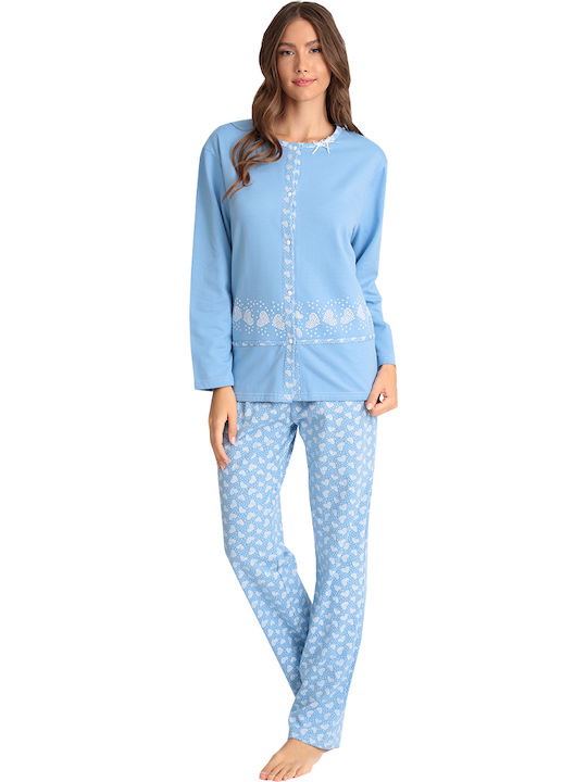 Lydia Creations Winter Damen Pyjama-Set Baumwolle Hellblau