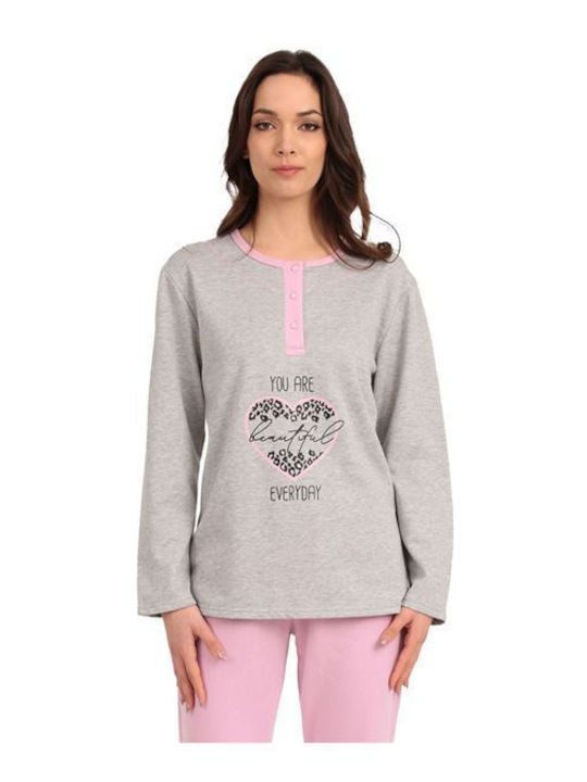 Lydia Creations Winter Women's Pyjama Set Cotton Pink