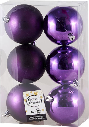 Hanging Ball Ornament Ornament Plastic Purple 8cm Set 6pcs