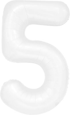 Foil Balloon White 100cm - Number 5