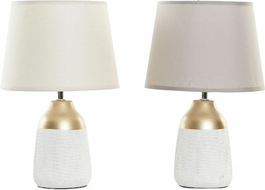 DKD Home Decor Керамична Настолна лампа за Цокъл E14 с Бежов Абажур и Бяла Основа