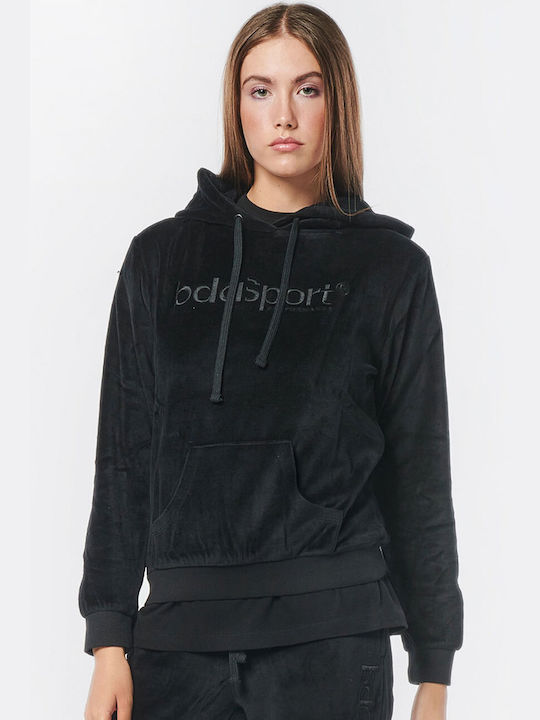 Body Action Women's Hooded Velvet Sweatshirt Black