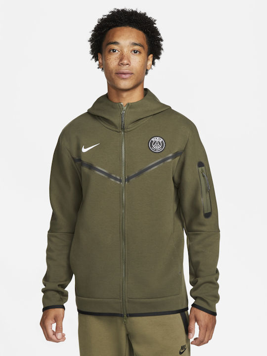 Paris Saint-Germain Tech Fleece Cardigan With Hood Khaki