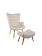 Anidori Ohrensessel mit Fußhocker Samt Beige 96x69x73cm