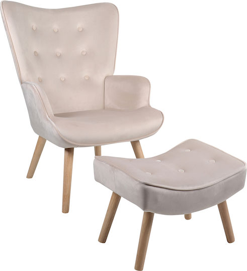 Anidori Ohrensessel mit Fußhocker Samt Beige 96x69x73cm