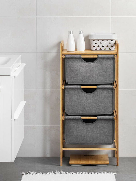 Navaris Boden Badezimmerregal Bamboo mit 3 Regalböden 44x33x96cm Gray