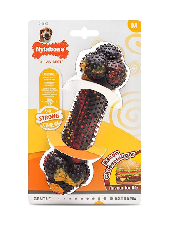 Nylabone Strong Cheeseburger Παιχνίδι Κόκκαλο Σκύλου Μασητικό με Γεύση Μπέικον Medium Καφέ 1τμχ