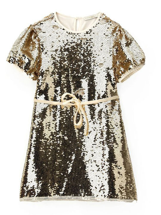 Children's Dress Short Sleeve with Sequins Set with Accessories Gold