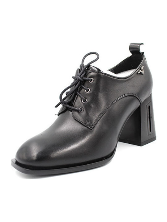 Leather Women's Oxford Boots with High Heel Black