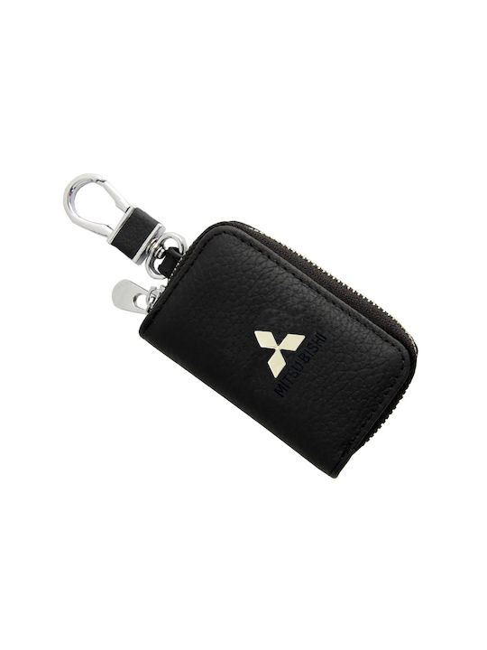Keyring Leather Black with Keyholder Mitsubishi