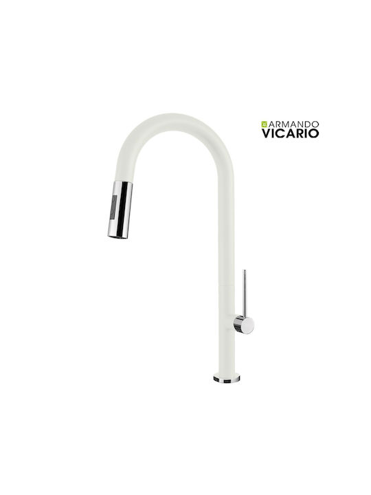 Armando Vicario Tozo Tall Kitchen Faucet Counter with Shower Superwhite