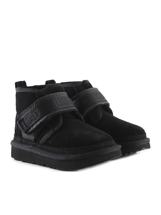 Neumel Snapback Suede Kids Boots with Velcro Black