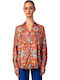 Women's Satin Long Sleeve Shirt Orange