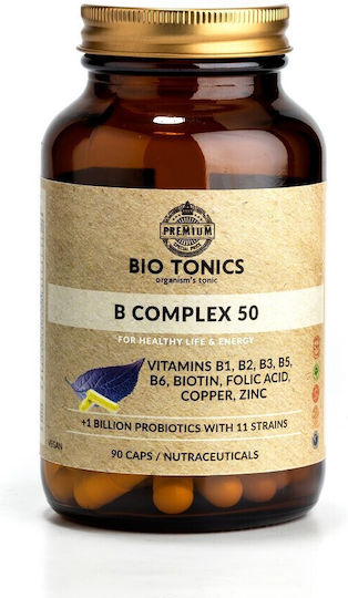 Bio Tonics B Complex Vitamina pentru Energie, Întărirea Sistemului Imunitar & Sistemul Nervos 50mg 90 capace