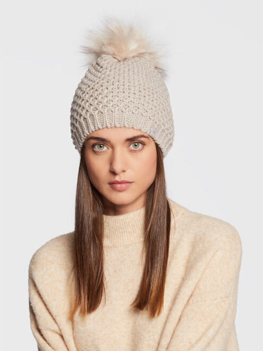 4F Pom Pom Beanie Ανδρικός Σκούφος Πλεκτός σε Μπεζ χρώμα