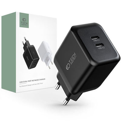 Tech-Protect Charger Without Cable with 2 USB-C Ports 35W Power Delivery Blacks (C35W)